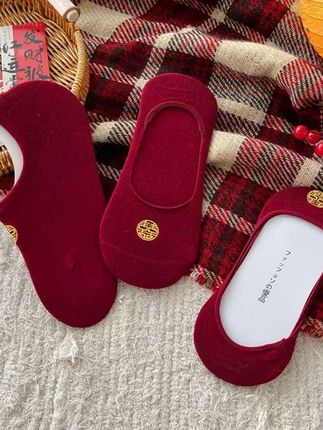 结婚高跟鞋袜子新娘隐形浅口船袜新郎男女一对酒红色深暗红色喜庆#结婚袜#厂家直发#爆款热卖中