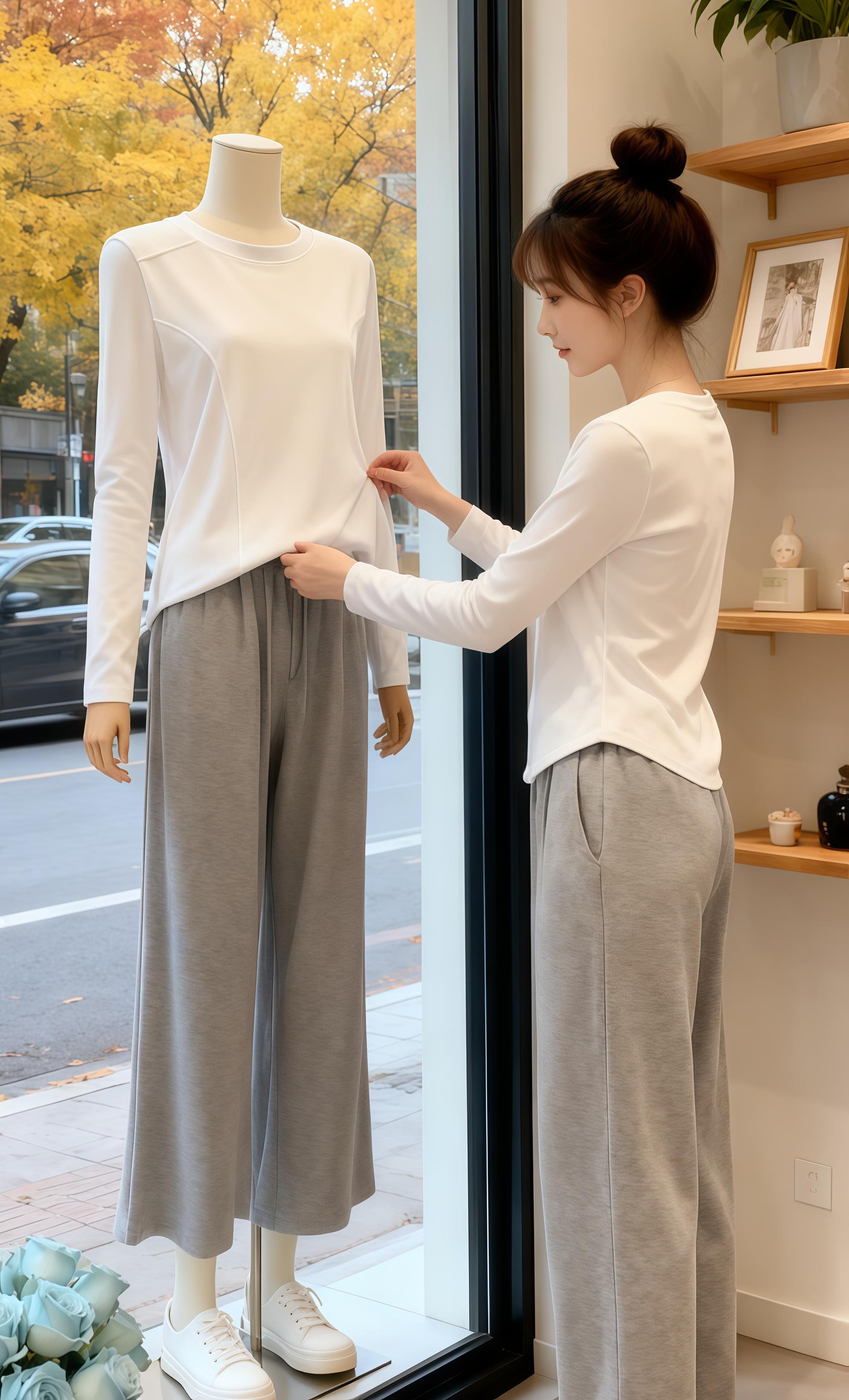 《初见在成衣店的暖秋》林晚在自家“晚风”女装店整理模特衣服,指尖拂过米白上衣配灰阔腿裤,恍惚又想起上周初见沈聿的模样~   那天他误闯进来,喉结轻轻滚动着解释:“抱歉,找个朋友。”目光却在她身上这套衣服上停留了许久。后来呀,他成了店里常客,总在窗边望着她,看秋叶飘落在街上,看她耐心给顾客搭配衣衫~   此刻,沈聿的身影真的出现在落地窗外,手里捧着一束和店内同款的白玫瑰,眼神柔柔的:“林老板,这套衣服……穿在你身上,比模特好看。”   暖秋的风穿过橱窗,悄悄把两人的心跳,都揉进满室的文艺雅致里啦~🌸   #穿搭 #小个子穿搭 #打底衫#秋冬穿搭 #时尚减龄穿搭 @DOU+上热门 @抖加🔥上热门🔥dou+🔥热点宝