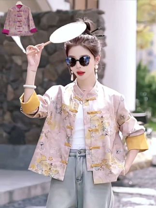 新中式国风开衫改良旗袍唐装外套女春秋新款盘扣上衣#新中式穿搭 #国风穿搭#唐装外套 #谁穿谁好看 #穿出自己的风格