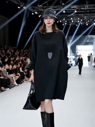 高含棉设计感圆领花瓣袖连衣裙女2025年春秋新款宽松气质显瘦裙子#宽松显瘦#高级感穿搭 #春秋新款#早秋穿搭公式来了#气质显瘦连衣裙