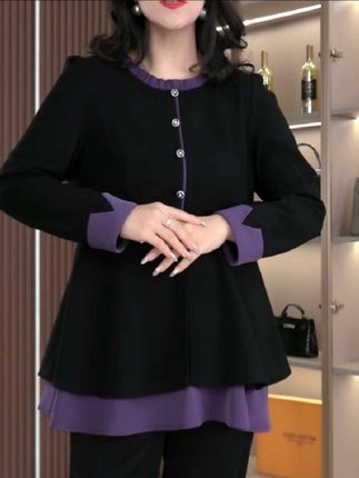 丹思慕大码女装秋季新款显瘦拼色优雅气质时尚百搭上衣ZSX25A0076#春秋穿搭 #大码女装 #遮肉显瘦 #面料柔软舒适 #谁用谁好看