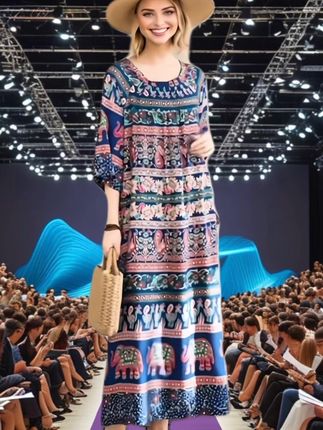 外贸出口意大利民族风复古连衣裙女2025夏季大码胖MM显瘦长裙袍子#高贵优雅 #优雅气质 #高端大气 #轻奢女装