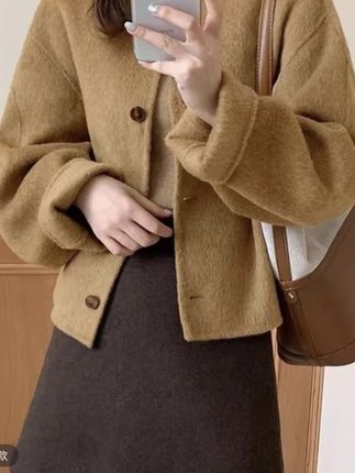 毛呢外套小香风秋冬圆领宽松大衣双面短款女装西装#美出高级感 #洋气上档次 #毛呢外套 #短款外套 #遮肉显瘦