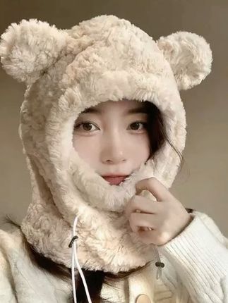 小熊卡通可爱帽子加厚防寒保暖帽子女秋冬百搭毛绒帽骑行防风韩版#加厚骑行帽 #帽子控看过来 #小熊帽子#这个冬天不怕冷 #保暖又好看的帽子推荐