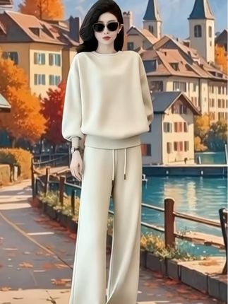 休闲运动套装女士长袖洋气春秋宽松减龄秋冬卫衣百搭阔腿加绒加厚 #休闲运动穿搭 #休闲减龄穿搭 #休闲显瘦套装