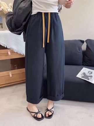 2025春季新款松紧腰抽绳后刺绣简约洋气百搭宽松显瘦阔腿香蕉裤女#夏季穿搭 #时尚潮流休闲百搭款 #松紧腰抽绳刺绣香蕉裤