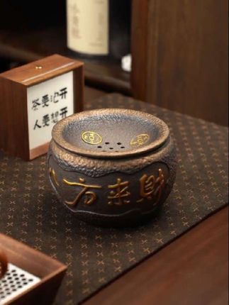 粗陶建水茶渣缸 复古过滤茶渣缸带盖陶瓷功夫茶洗水盂#茶渣缸 #茶生活