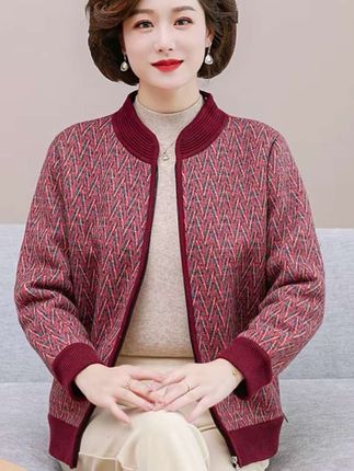 #保暖外套 #加绒加厚 #秋冬新款 #妈妈装 妈妈装秋冬新款弹力针织大码外套中老年人加绒加厚保暖开衫外套#外套