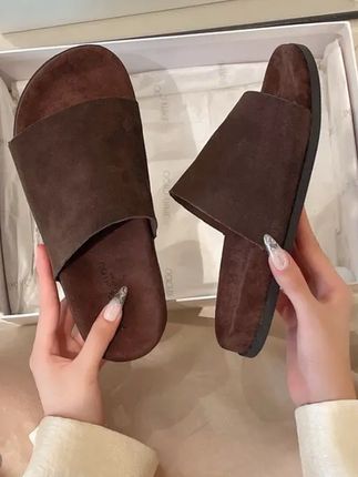 牛皮版~极简老钱风复古平底一字拖鞋女软底勃肯真皮休闲露趾#爱了爱了 #穿出高级感 #夏季凉鞋 #懒人必备 #包包推荐
