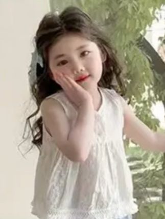 女童无袖衬衫夏季薄款儿童超好看衬衣女宝宝洋气提花白色上衣夏款