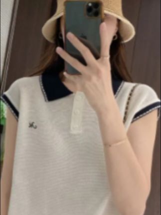 IMFLY金小金自制女装 针织衫DYW9391洋气学院风Polo领撞色短袖#简约穿搭 #夏季穿搭 #面料舒适透气