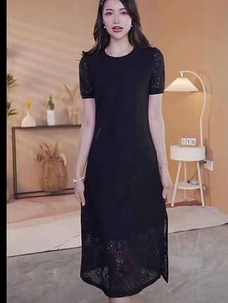 YN035#显瘦蕾丝气质时尚黑色夏季中长款连衣裙#优雅气质 #高端大气 #遮肉显瘦穿搭 #时尚气质穿搭 #显瘦显高显气质