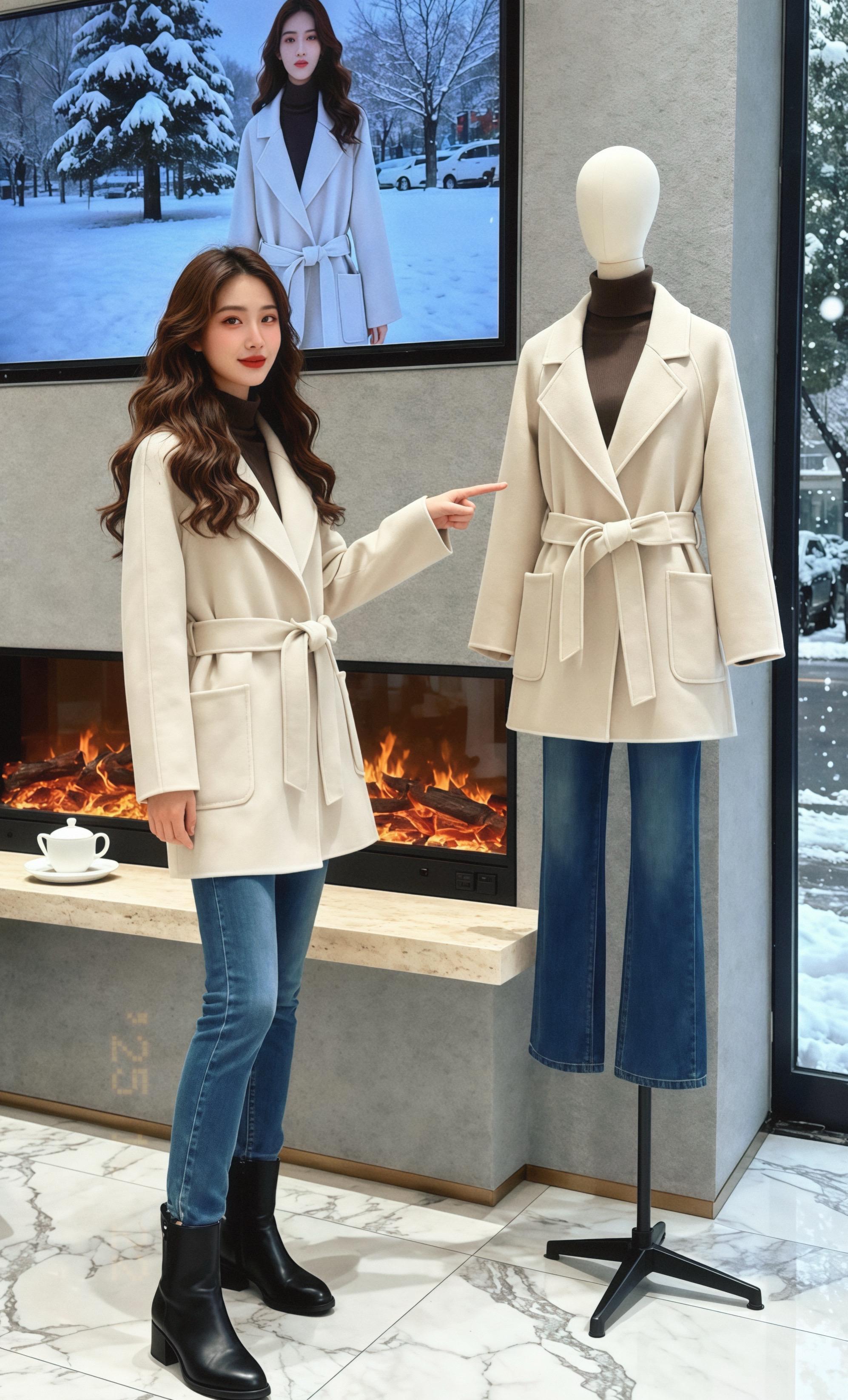 雪落满街的傍晚,苏晚裹着米白大衣蜷在咖啡馆的皮椅里。窗外雪松覆着绒雪,壁炉的暖光浸得空气发甜,她指尖蜷着热咖啡杯,雾气漫上睫毛。 落地屏里正播着同款大衣的雪景图,和窗外的白叠成一片软绒。牛仔裤蹭过靴筒,黑靴跟敲出轻响——这是她赶在降温前挑的新搭,松弛得像落雪的节奏。 白瓷茶壶在石台上泛着光,她抬眼时,雪片正贴在窗玻璃上化出细痕。“今年的雪,比去年软些。”她对着空了半的咖啡杯轻声说,大衣腰带松松垂着,像把冬的慵懒系成了个温柔的结。 你觉得这个冬日里,她接下来会翻开随身带的书,还是继续望着雪景发呆呢! #秋冬都市硬核穿搭 #早秋穿搭三分钟出门不是梦 #小个子秋冬穿搭 #季日常实用穿搭思路分享#晒晒我的秋日穿搭