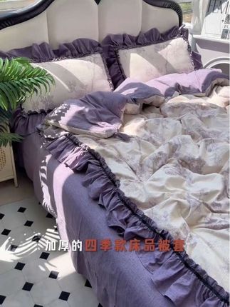 法式复古水洗亚麻花边款四件套,不起球,不褪色,加厚四季款,床品被套,高端轻奢#亚麻四件套 #四季通用 #家纺床上用品 #四件套