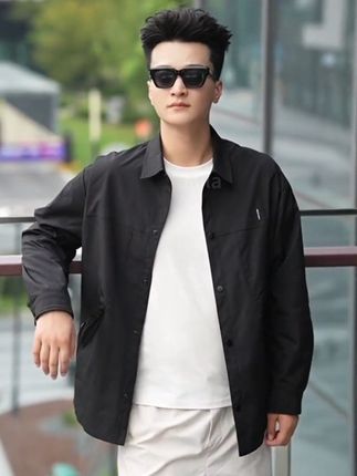 秋季新款衬衫外套男宽松翻领原色夹克帅气潮流百搭#品质男装 #夹克外套 #外套穿搭 #型男穿搭 #休闲百搭