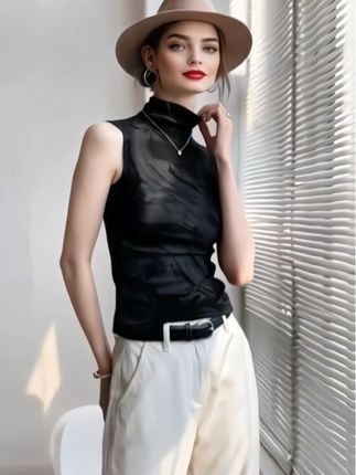 高领背心外搭内穿都好看 @D0U十小助手 上热门 ##女人味穿搭 #时尚打底衫 #内搭外穿都好看 #背心穿搭 #看过来