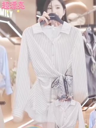 条纹高级高V领上衣#高级感穿搭 #甜美穿搭 #美搭尽显女神范 #减龄气质 #气质搭配