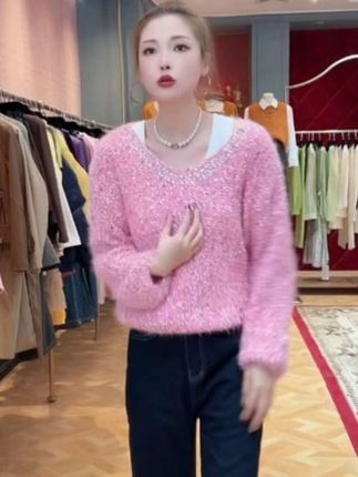 #上热门 网红款彩色波点时尚拼接毛衣针织衫秋冬新款慵懒重工宽松长袖上衣