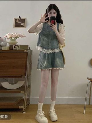 独特设计感巨显瘦套装女蕾丝拼接牛仔上衣阔腿短裤两件套2025夏新#夏季穿搭 #夏装新款 #夏天穿搭 #出游穿搭