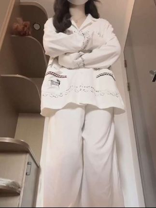 韩版简约衬衫长袖睡衣女款春秋2025新款宽松长裤家居服套装可外穿