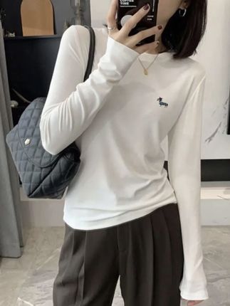 2025秋冬时尚百搭圆领内搭宽松常规款休闲ins简约刺绣长袖打底衫#百搭上衣 #圆领上衣 #宽松上衣 #休闲上衣 #长袖打底衫