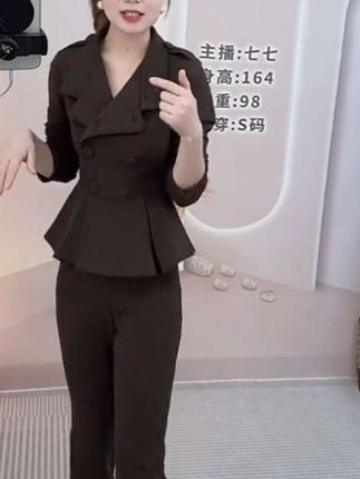【两件套】设计感链条套装短外套高腰阔腿长裤两件套QJ0029#质量很好#时尚百搭@DOU+小助手