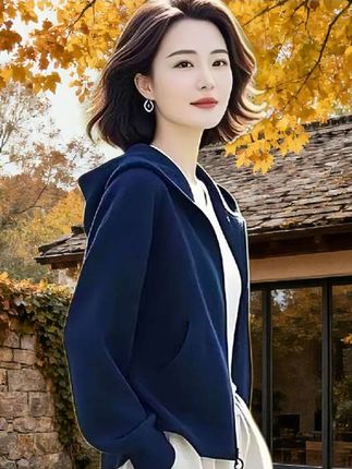 纯棉秋冬季外套女款长袖大码宽松卫衣中老年妈 妈装纯色连帽#大码女装 #外套 #纯色连帽卫衣 #卫衣 #基础款