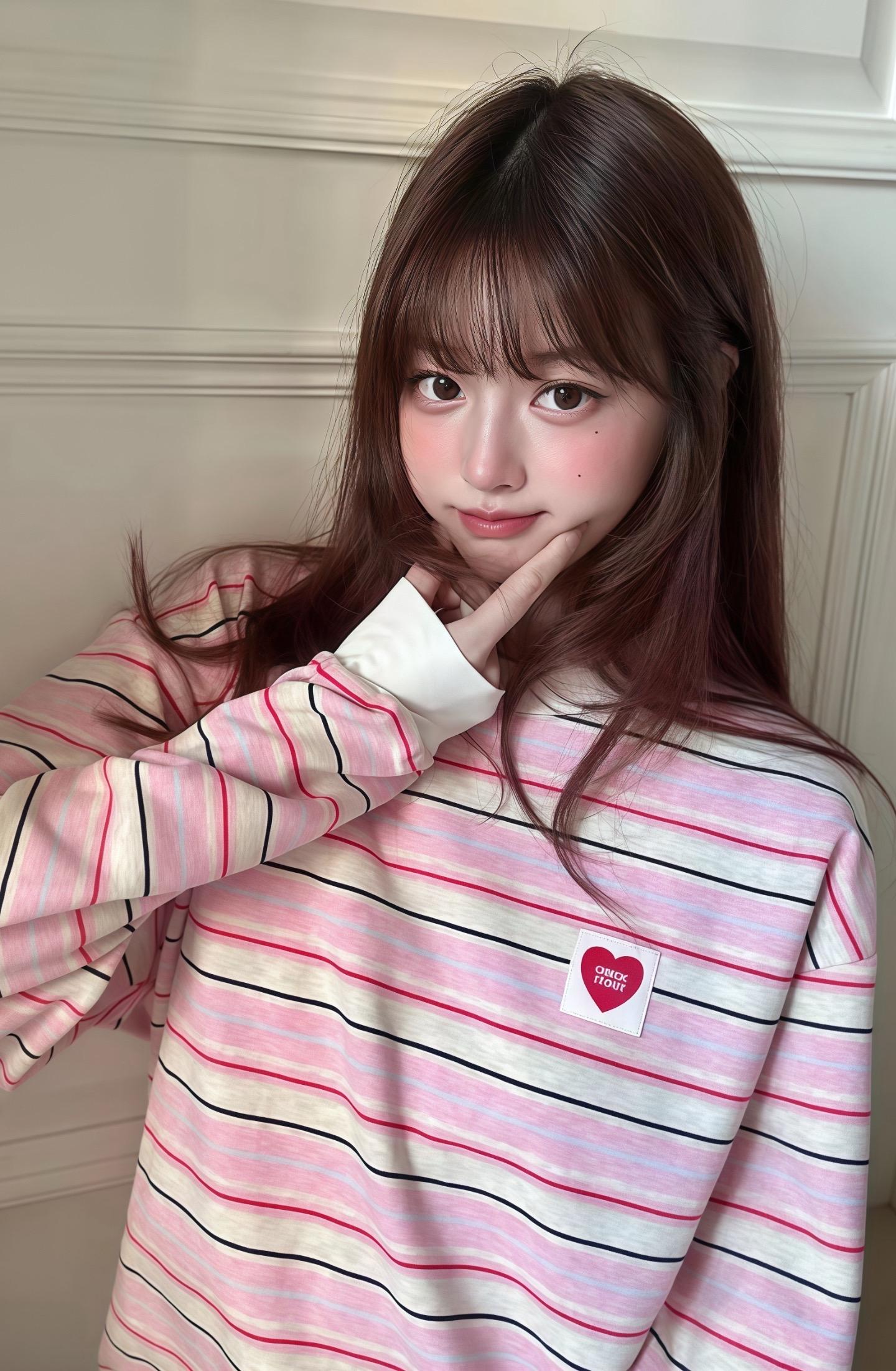 #粉色系 #甜妹风 #t恤穿搭 #条纹 #韩系穿搭