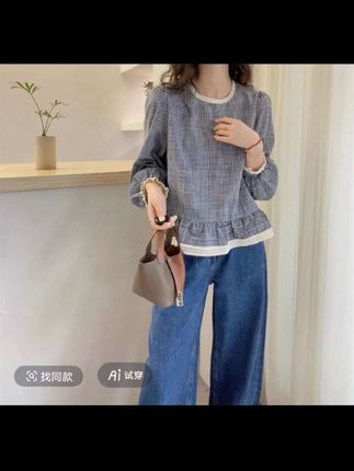 欧洲站2025秋季新款欧货甜美刺绣花边圆领泡泡袖荷叶边套头小衫女#秋季新款上新 #小个子穿搭#洋气减龄穿搭 #面料柔软舒适#简约百搭款