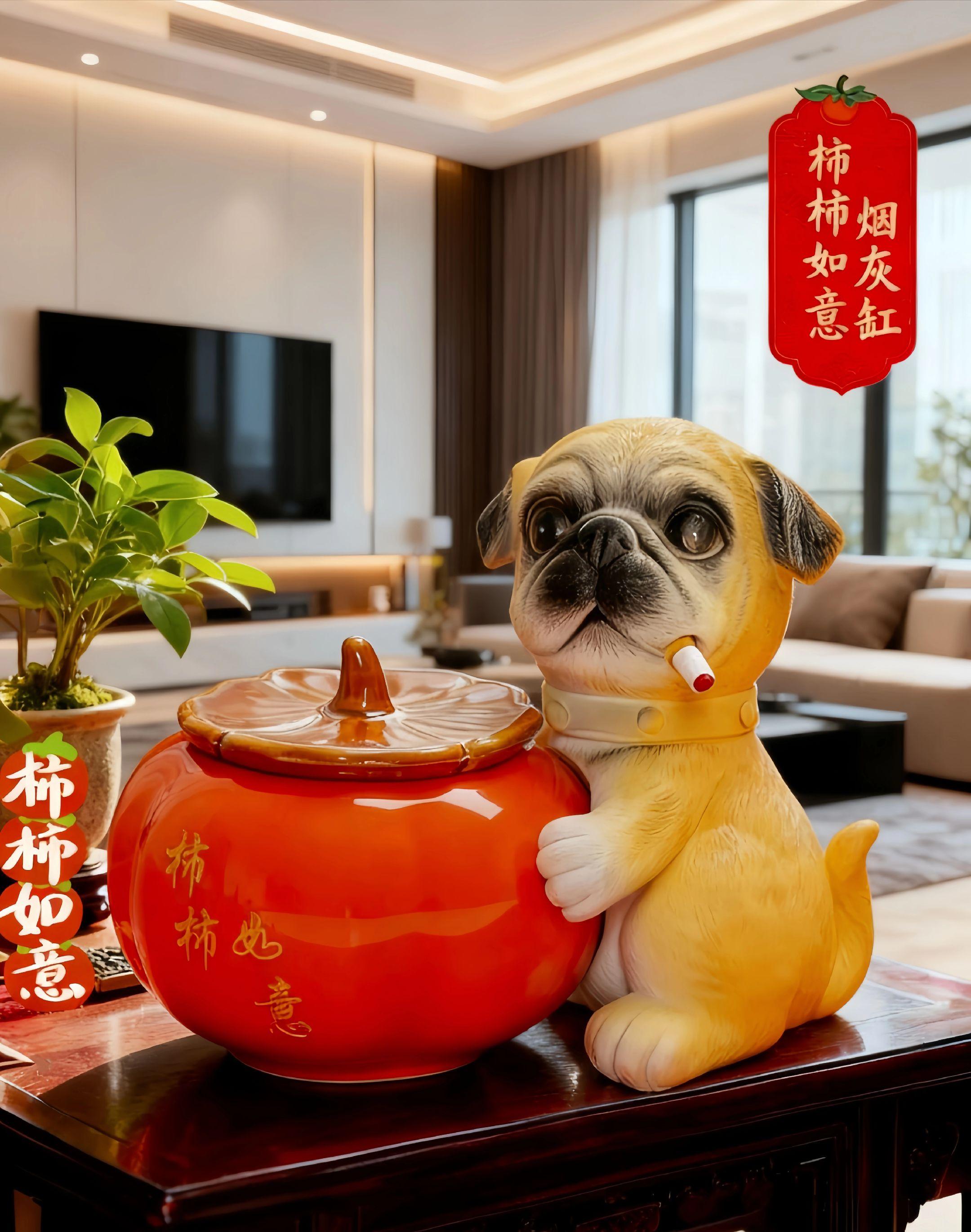 《萌犬纳福·柿柿如意烟灰缸》:把吉祥意趣藏进日常 想给家居添件既实用又有好寓意的小物?这款萌犬纳福·柿柿如意烟灰缸,用传统吉祥符号碰撞现代设计,让烟火时刻也满是趣味。 以憨态可掬的小狗为灵感核心,搭配圆滚滚的柿子造型缸身,亮眼的红调瞬间拉满喜庆氛围,摆在桌上就像件迷你艺术品。缸身还细心刻着“柿柿如意”的祝福,不仅能妥帖收纳烟灰,更成了传递美好祈愿的载体。 不管是放在客厅茶几、书房桌面,它都能成为别致的点缀,让普通的家居角落多了份灵动与吉祥。既是实用的烟灰收纳工具,也是能点亮生活的创意摆件,把小确幸悄悄藏进日常细节里。 #家居美学#生活好物#柿柿如意#萌犬纳福#创意烟灰缸