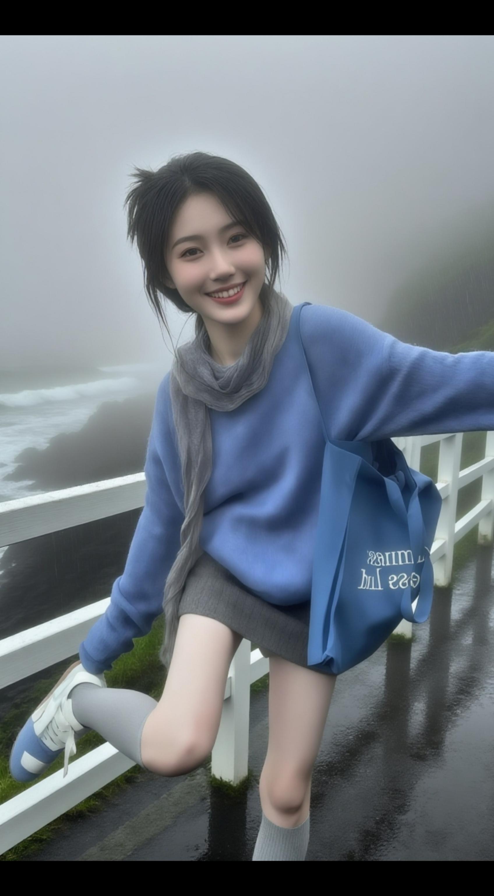 雾海蓝调 济州岛的雾,把海水揉成一片朦胧的蓝。苏晴穿着那套蓝灰相间的针织套装,在白色木栏旁蹦跳着拍照。 三天前,她和陈屿约好,要在这片雾海旁,穿他送的这套毛衣套装见他。可雾气太重,她等了许久都没见人影。 正失落时,一件同款蓝色毛衣披在她肩上。陈屿喘着气,手里拿着两杯热可可:“抱歉,雾太大,找了好久……” 苏晴转身,撞进他带着雾气的怀抱。那抹温柔的蓝,成了他们爱情里,最治愈的色调。#韩版穿搭 #高级感穿搭 #通勤搭配 #穿出自己的风格 #穿搭技巧