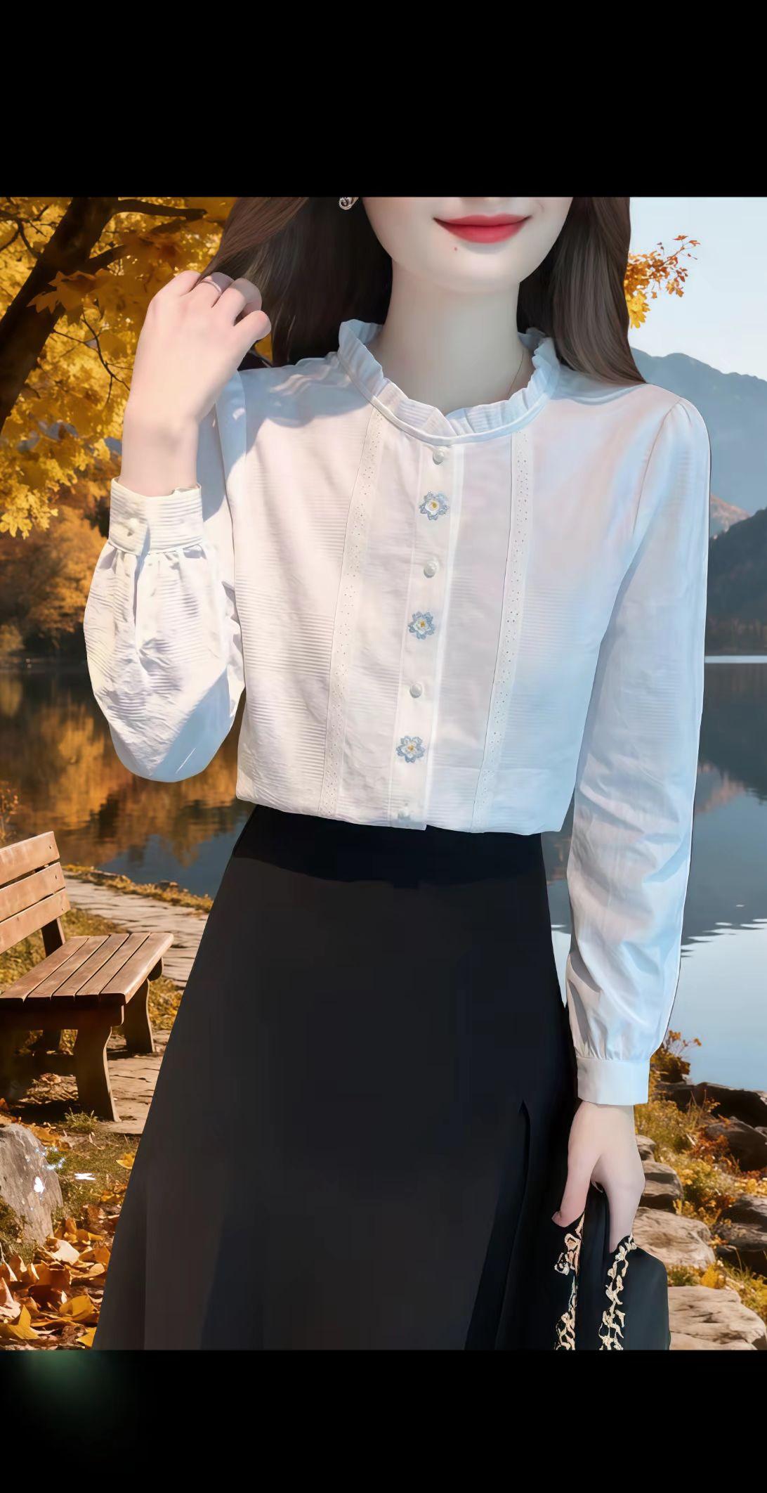 纯棉加绒木耳领衬衫,全棉提花刺绣点缀 。#加绒衬衫 #高品质女装 #衬衫#谁穿谁漂亮#内搭外穿都好看