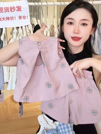 女童夏天套装2025新款小童女宝宝刺绣短裤背心两件套#每日分享 #甜美穿搭 #每日童装穿搭分享 #搭配日常 #强烈推荐