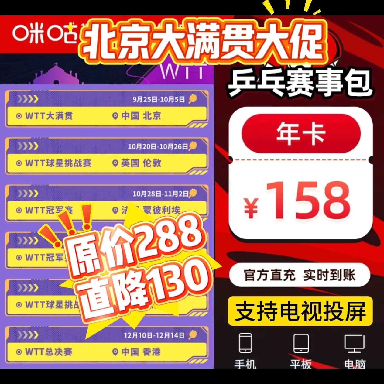 #dou上热门 原价288,直降130!咪咕视频乒乓球年卡,中国大满贯大促!见证国乒冠军时刻,不要错过哦!#中国大满贯