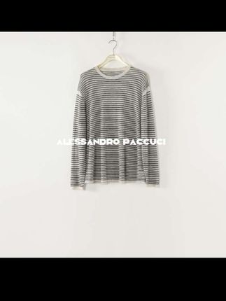 AP洛哥53128ST 羊驼毛+羊毛横向条纹圆领毛边设计时尚百搭套头衫