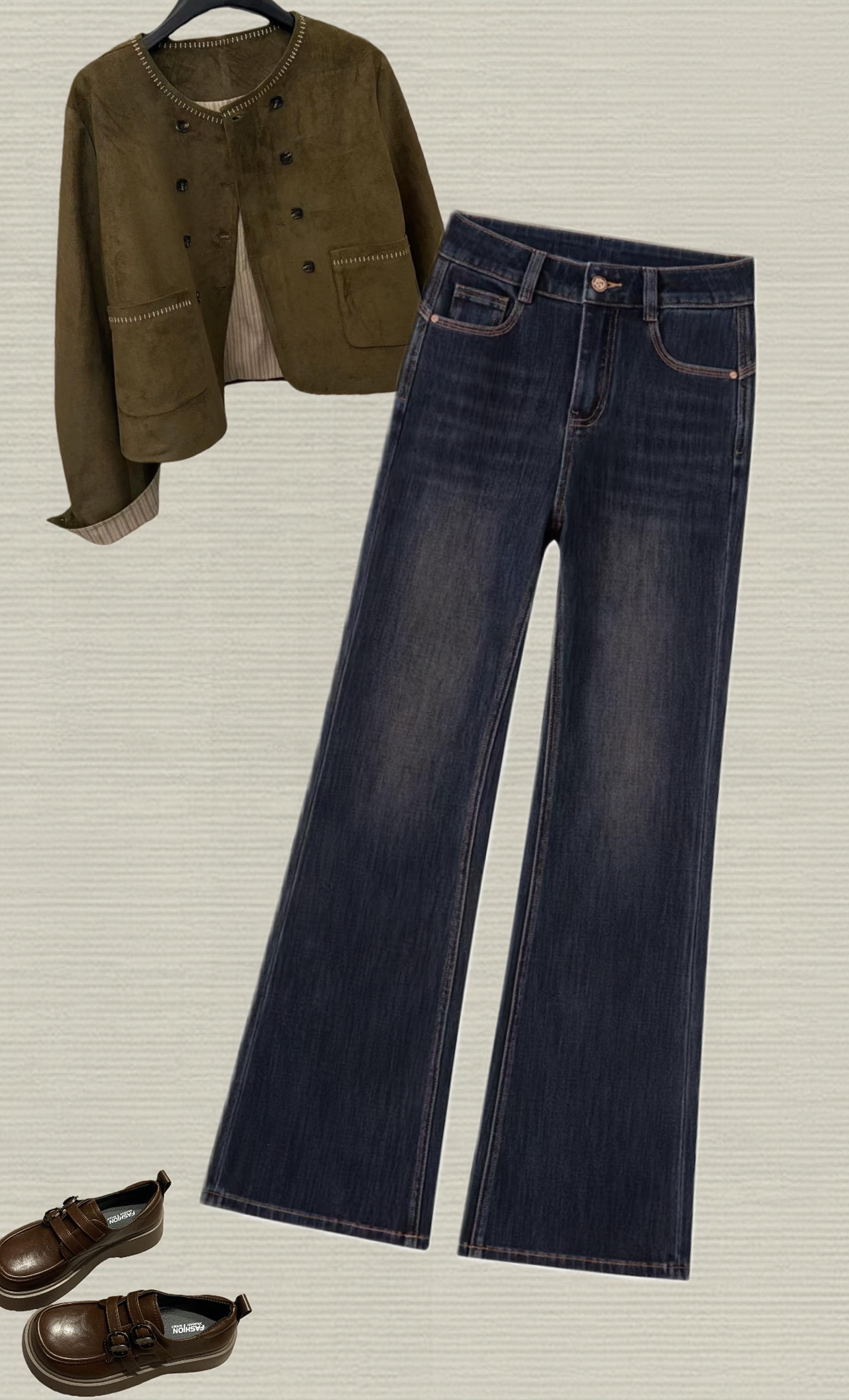 四面弹微喇牛仔裤。#时髦穿搭 #每日分享 #通勤搭配 #牛仔裤 #时尚