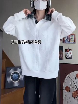 这是不是你一直在找的美式提花翻领卫衣,假两件翻领格子设计,太有感觉了!#cleanfit #卫衣穿搭 #卫衣推荐 #假两件 #秋季穿搭