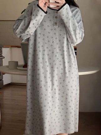 春秋大码带胸垫长袖睡裙家居服#春秋大码带胸垫睡裙#带胸垫睡裙家居服#大码家居服套装#长袖睡衣家居服