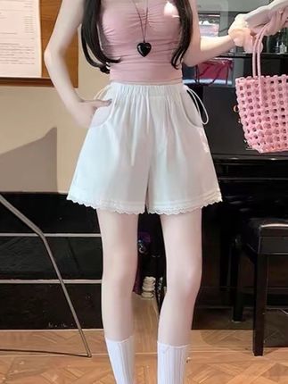 MiiOW/猫人孕妇蕾丝花边运动短裤外穿女春夏季薄款2025新款阔腿裤#夏季穿搭 #牛仔裤 #今日穿搭 #女装 #男孩子的身高对照表