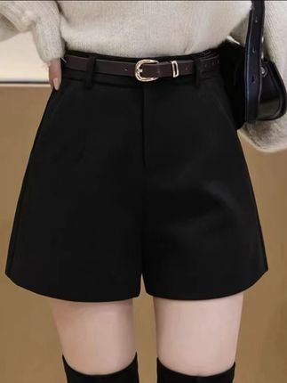 秋冬毛呢短裤女2025新款ins显瘦百搭高腰时尚休闲A字阔腿短裤4512#强烈推荐 #每日分享 #黑色系穿搭 #短裤穿搭 #穿搭