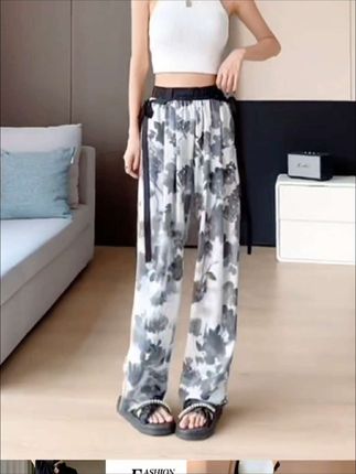 加长冰丝阔腿裤子女夏季薄款宽松高腰直筒防晒新国风水墨画休闲裤#显高显瘦显腿长 #胖瘦都能穿 #不挑人也不挑身材 #显高显瘦穿搭 #视频同款在商品橱窗
