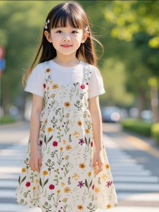 新款女童连衣裙夏季薄款儿童假两件裙子小女孩夏装碎花裙公主裙#夏季穿搭 #高品质童装 #甜美穿搭