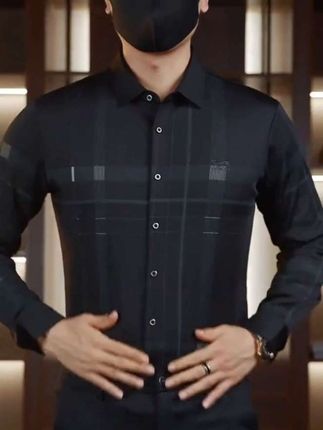 皮尔卡丹长袖衬衫男春秋冬加绒中年男士高档无痕弹力格子商务衬衣#男士穿搭 #男装搭配 #商务休闲