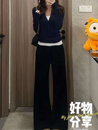 黑色不贴腿微喇牛仔裤女2025新款高腰宽松显瘦百搭小个子喇叭拖地#小个子穿搭 #梨形身材穿搭 #微喇裤 #牛仔裤 #秋季穿搭