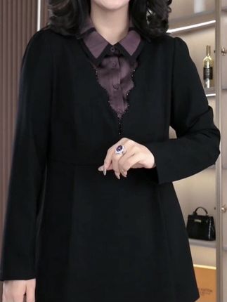 秋季大码拼色休闲时尚显瘦气质大方上衣 #总裁高端干练气场女装 #套装穿搭 #大码穿搭 #开春搭配 #洋气小衫