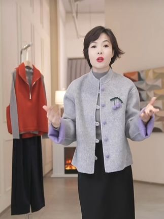 新中式国风立领毛呢外套秋冬撞色羊毛外套女#开衫外套 #新中式国风立领毛呢外套#秋冬撞色羊毛外套