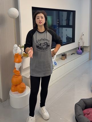 初秋穿搭中长款遮屁股女撞色上衣内搭新款打底衫圆领宽松长袖t恤