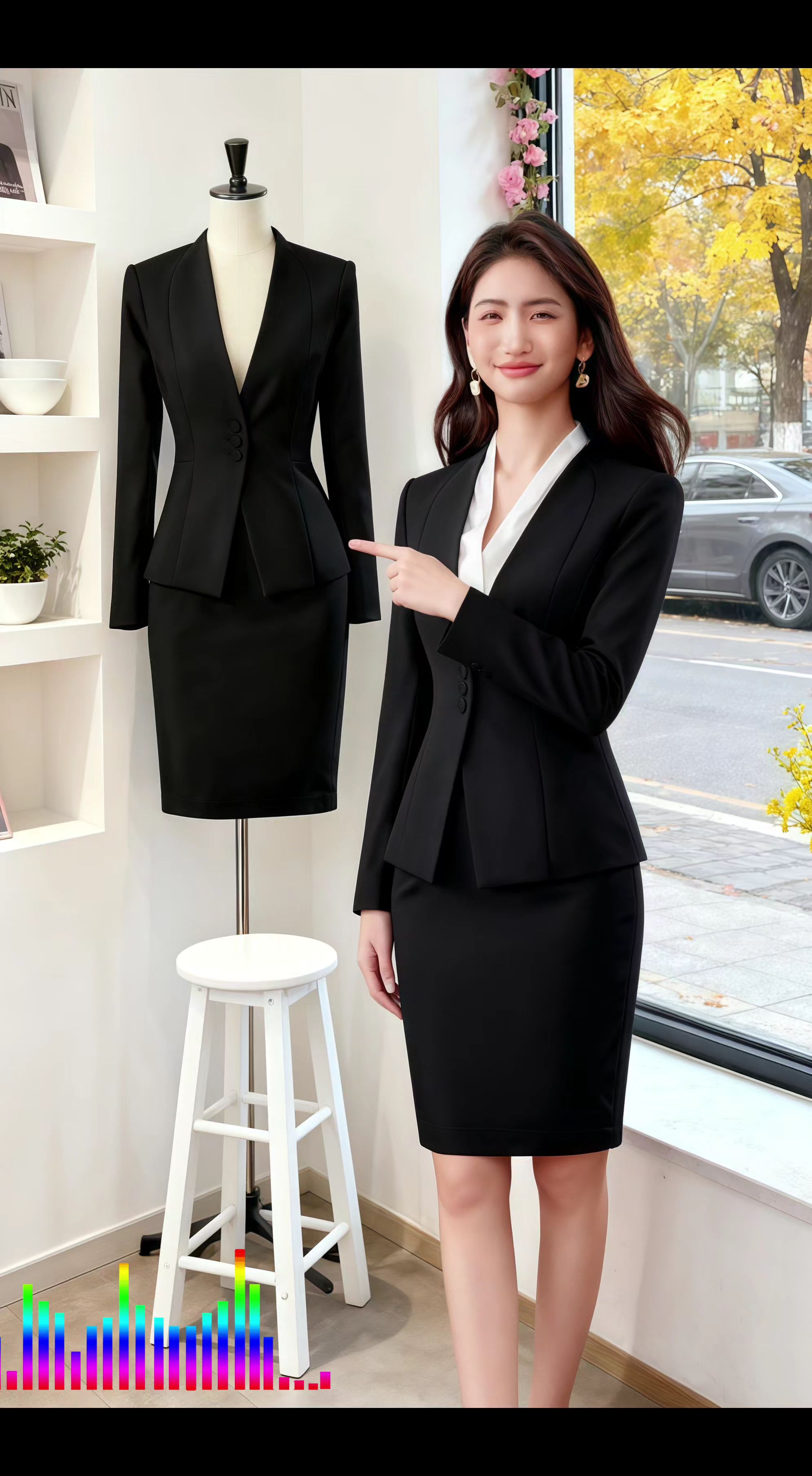 暖风服饰。女外套黑色西装秋季短款小个子无领小西装修身V领西服百搭#穿出自信穿出美丽 #时尚穿搭 #显瘦穿搭 #洋气穿搭 #西服@抖加🔥上热门🔥dou+🔥热点宝 @DOU+上热门