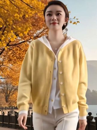 假两件撞色针织衫女士春秋冬季新款洋气毛衣开衫连帽慵懒风上衣#减龄显瘦穿搭 #森系少女感穿搭 #早秋冷冽又随性的气质穿搭 #秋冬穿搭新鲜感在线 #小个子初秋显瘦穿搭