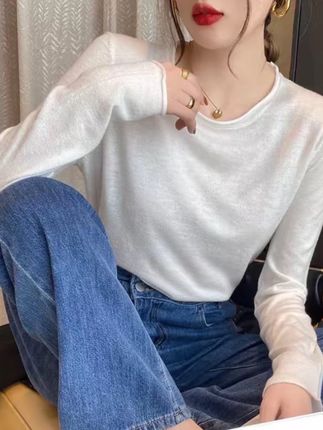 白色针织衫女春秋新款2025年爆款薄款毛衣内搭西装打底衫长袖上衣#爆款热卖中 #时尚穿搭#每日分享#打底衫